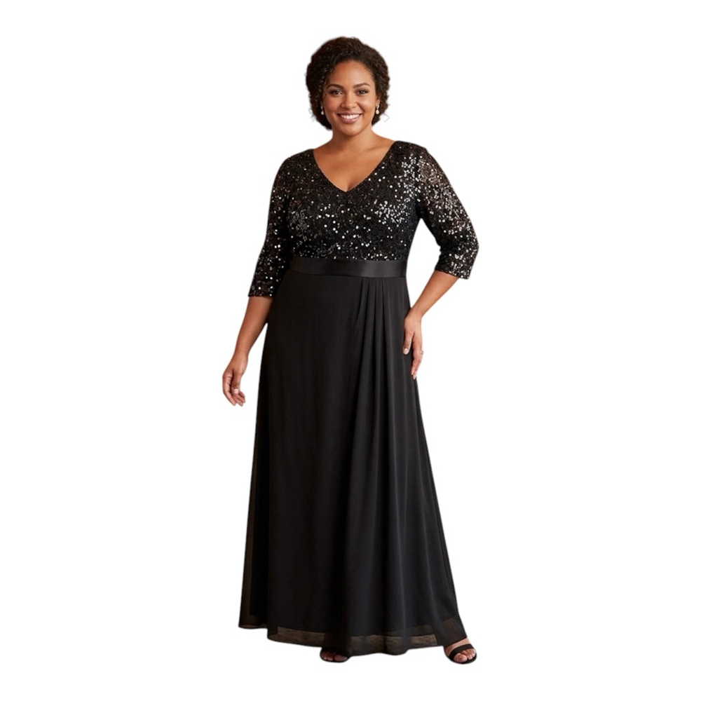 Talisea NWT Black Sequin Bodice Evening Gown Maxi Dress Size 18W